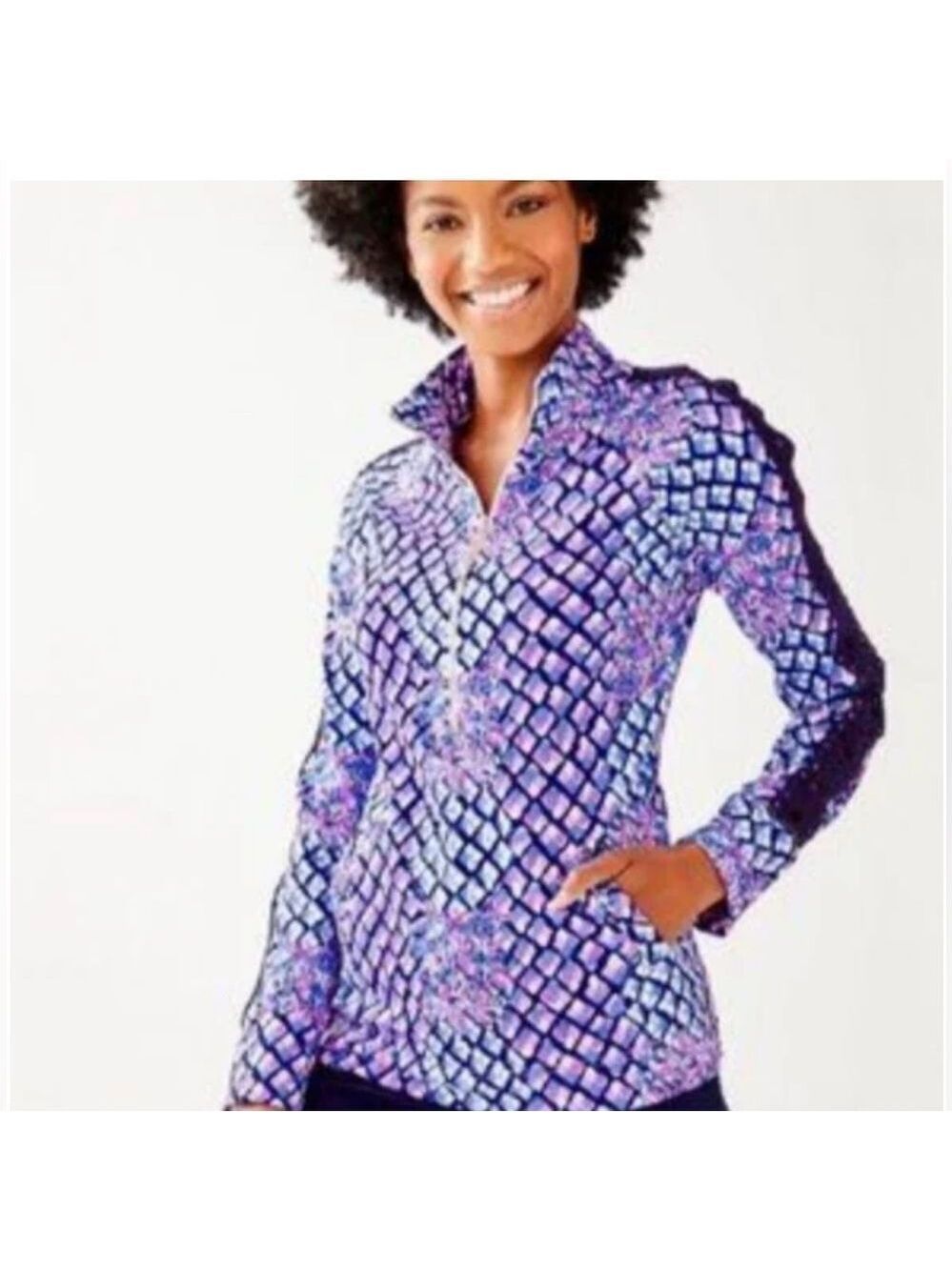 Lilly Pulitzer Skipper Royal Purple Popover 1/2 Zip Sweatshirt Top